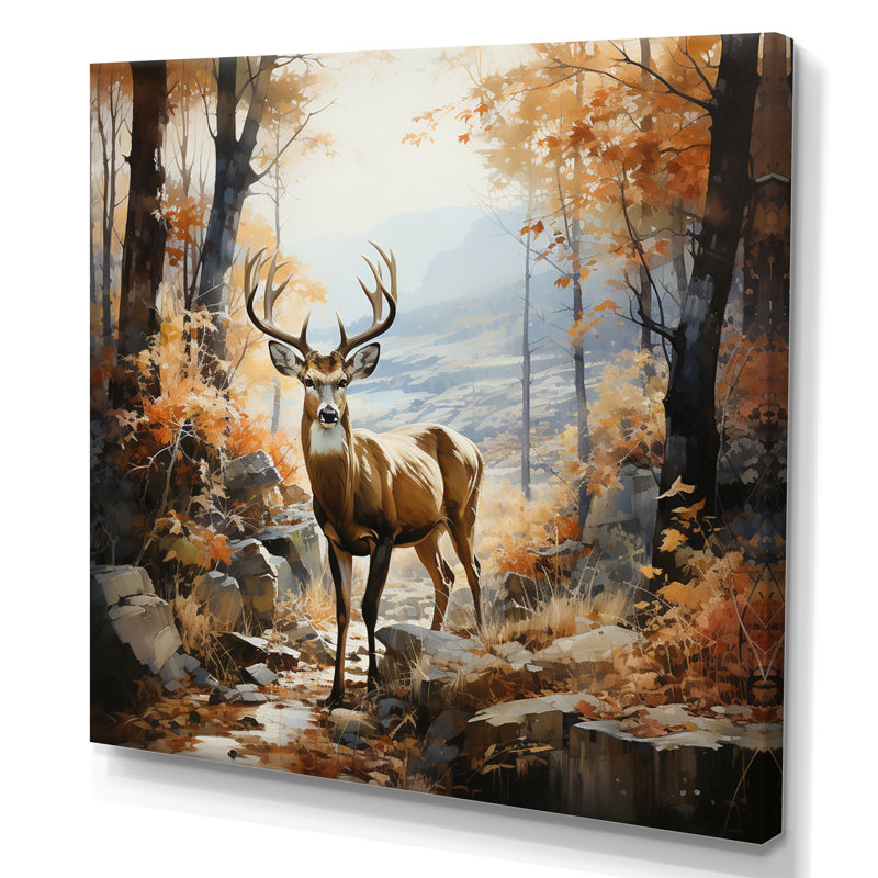 Cerf automne sérénade - impression, H 16 po x l 16 po x P 1 po, Toile tendue