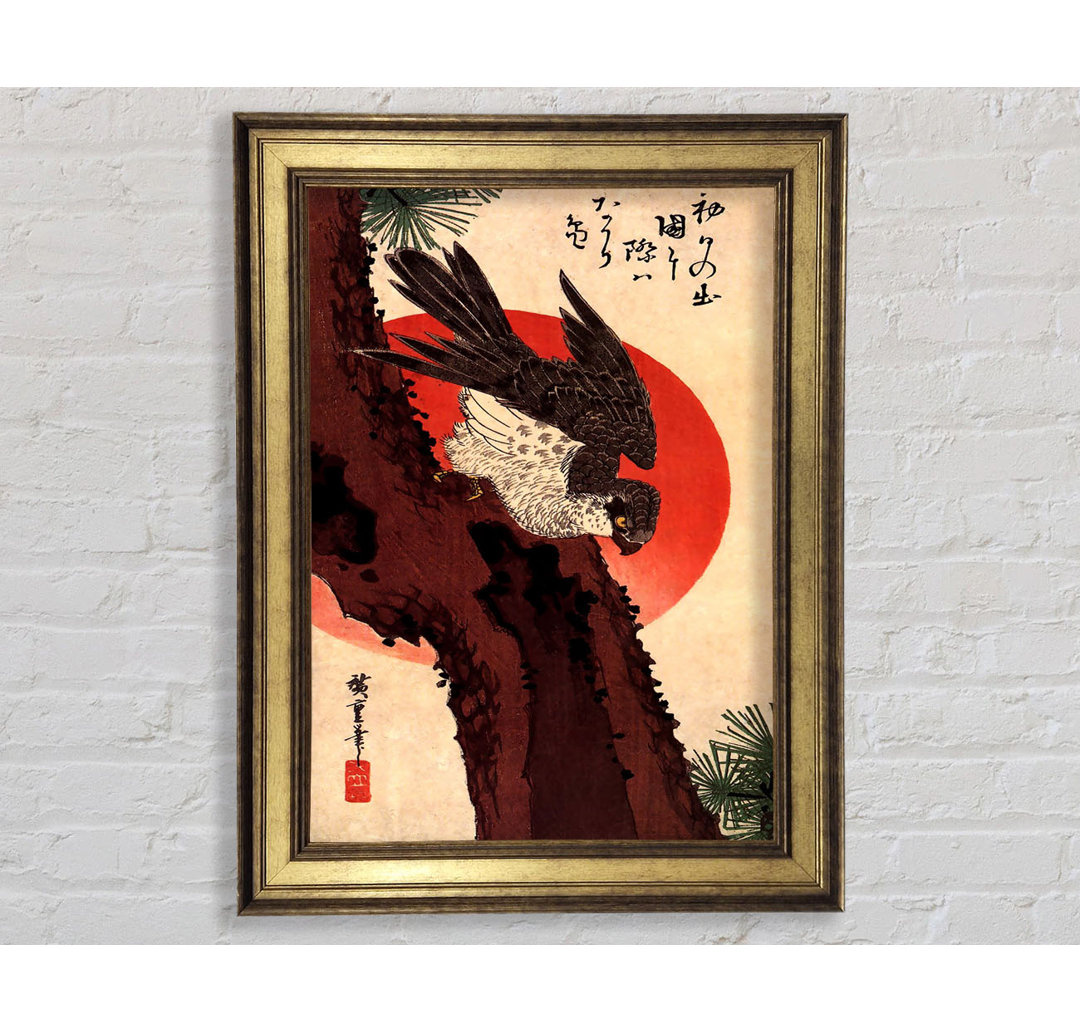 Hiroshige Falke auf einer Kiefer mit aufgehender Sonne - Einzelne Bilderrahmen Kunstdrucke