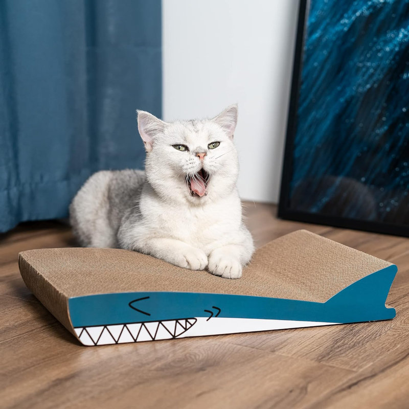 Conlun Cat Scratcher Cardboard Cat Scratch Pad With Premium Scratch Textures Design Durable Cat Scratching Pad Reversible Shark 15.7L X 9W X 2.6H