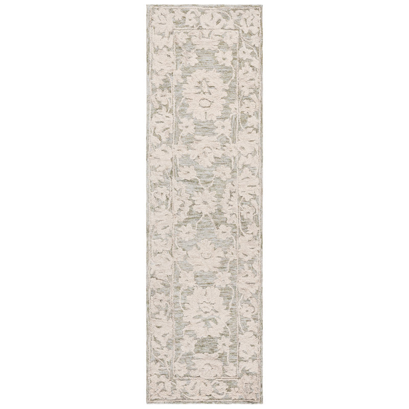 Marquee 508 Hand Tufted Wool/Cotton/Pet Yarn Floral Rug in Gray/Light Brown, Runner 2'3" x 8'