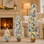 Pre-Lit Flocked Christmas Tree Set of 3, 3FT / 4.5FT / 6FT Artificial Christmas Trees with 235 Warm White & Multi-Colour LED Lights, 11 Modes, Rustic Burlap Pot Base for Holiday Home Decor