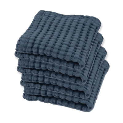 Waffle Washcloth Set of 4 – 100% Natural Cotton, Quick-Dry Exfoliating Wash Cloths, Modern Style
