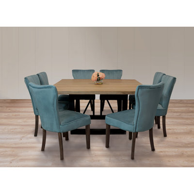 Logan 9-piece Dining Set With 8 Cleo Dining Chairs In Teal With Legs