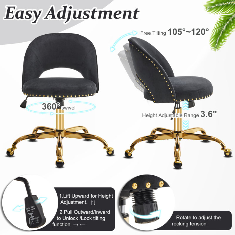 Fauteuil de bureau avec roulettes, Velours, Noir