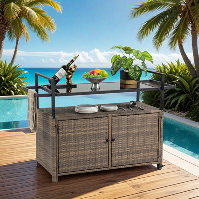 Rectangular Rattan Bar Cart On Wheels by Ebern Designs
