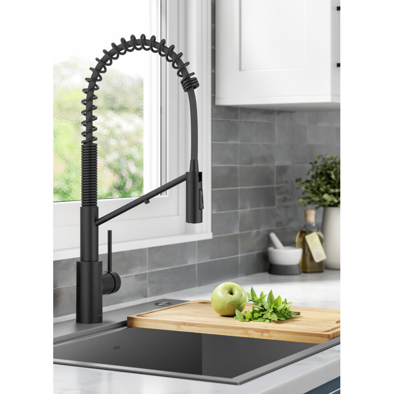 Oletto 2-in-1 Pull-Down Single Handle Kitchen Faucet, Matte Black 
