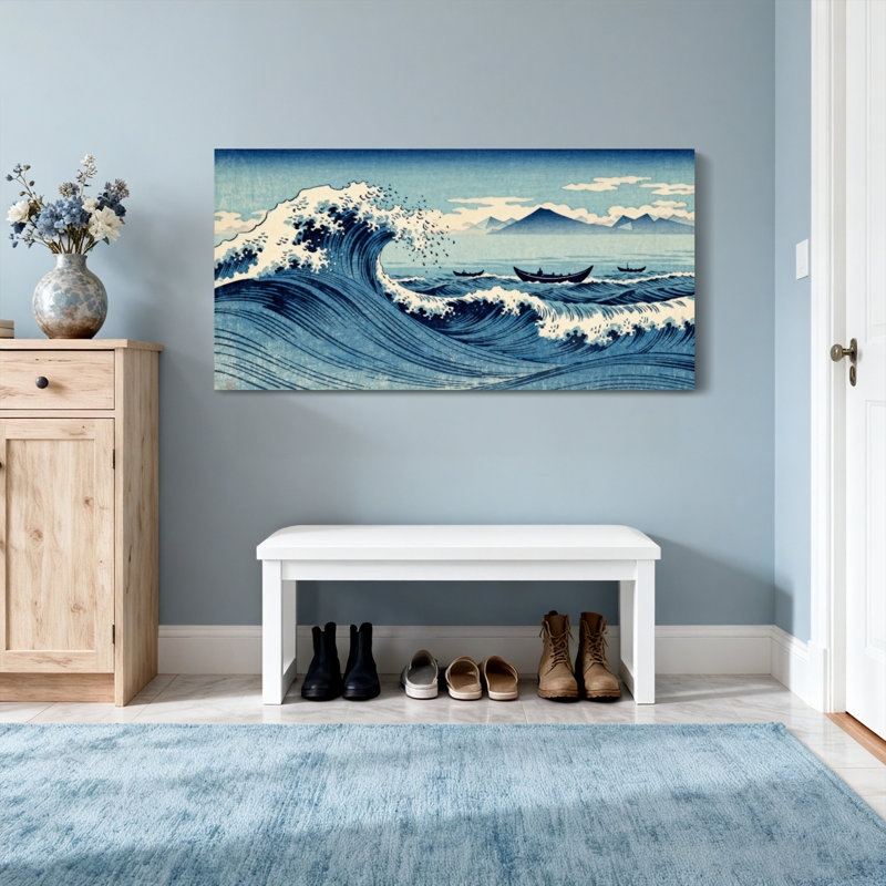 Paysage et nature grande vague de Kanagawa, H 16 po x l 32 po