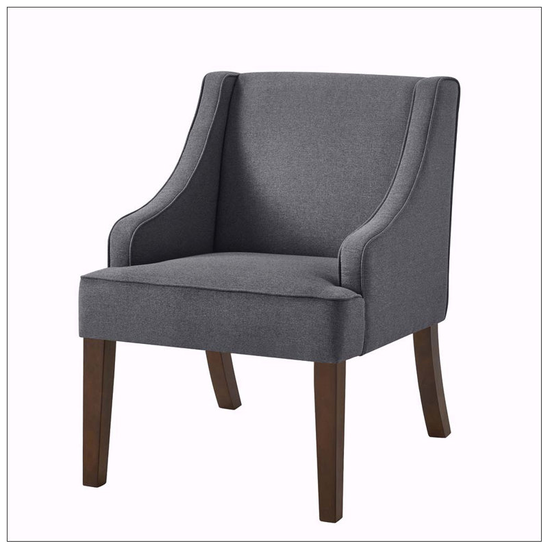 Chaise d'appoint moderne, fauteuil rembourré avec pieds en bois massif, Linen, Dark Grey
