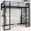 Lit en fer noir avec rampe et escalier pour chambre à coucher simple, peu encombrant, bureau en L à assemblage rapide, robuste et économique pour les jeunes