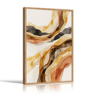 Tableau abstrait sur toile à motifs de vagues topographiques ocre et rouille