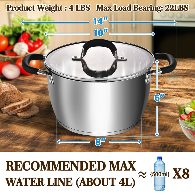 Arc 6 Quart Stainless Steel Stock Pot, Soup Pot with Glass Lid, Nonstick Boiling Sauce Pot AFH-SP06Q