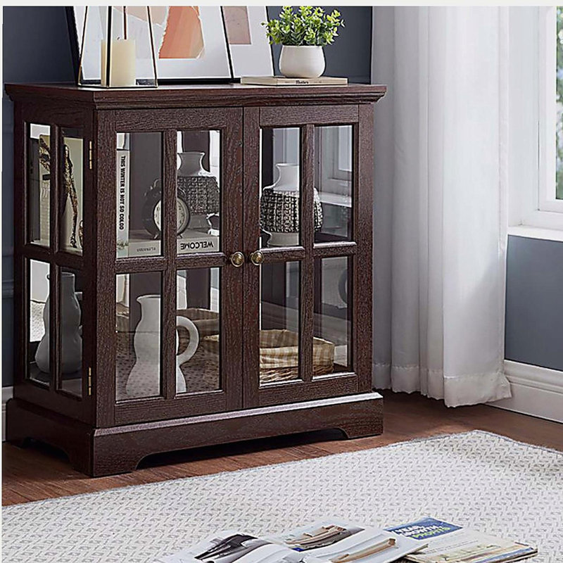 LED Curio Display Cabinet,Antique Display Cabinet with Adjustable Shelves,Retro Design Quality Showcase with Lattice Doors