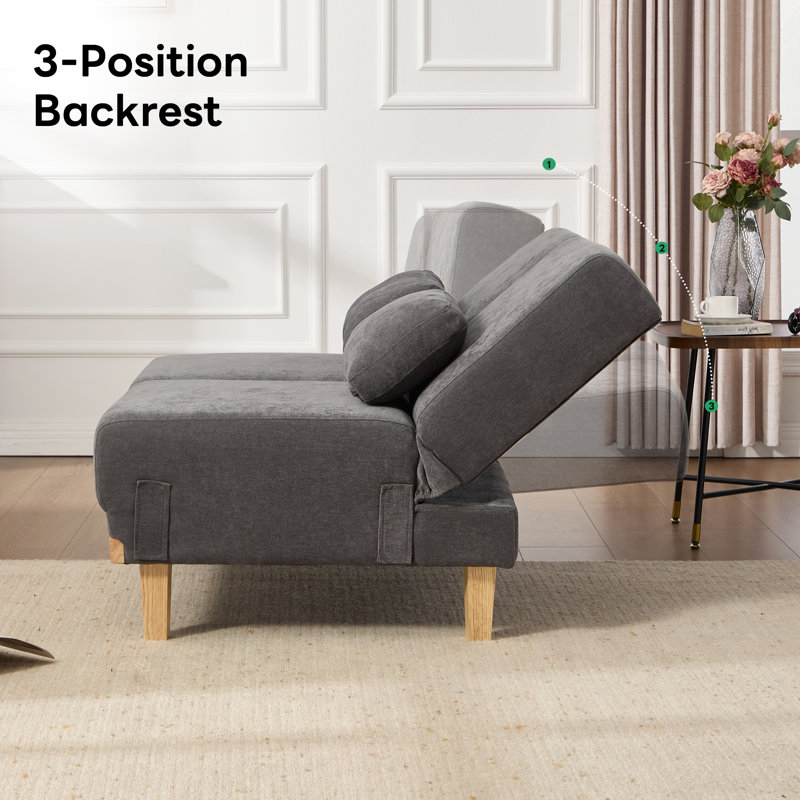 51.9''W Multi-Use Adjustable Chenille Loveseat Upholstery Futon Module, Dark Gray Chenille