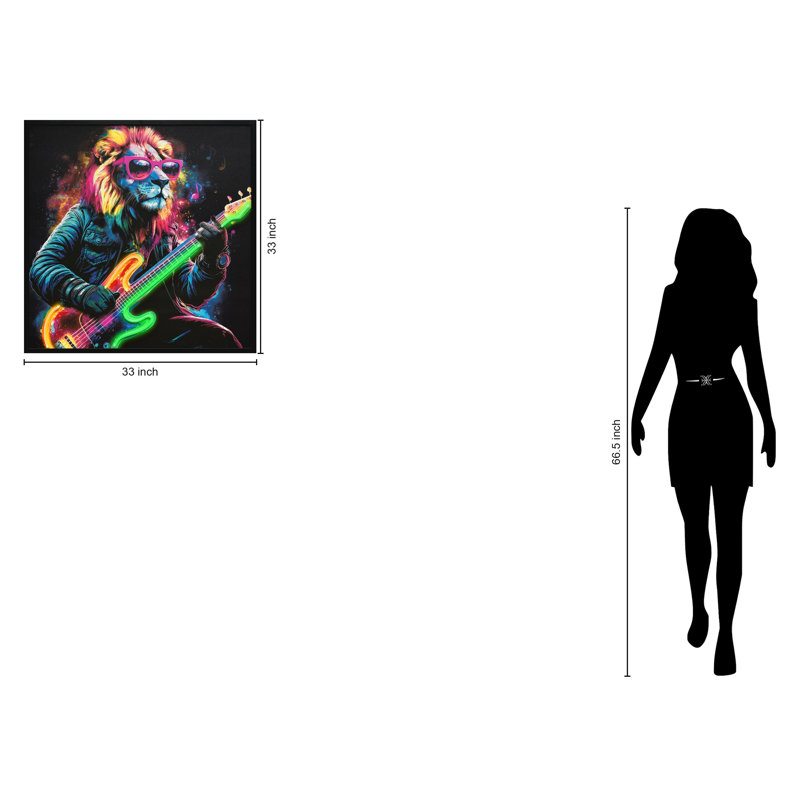 Art mural néon sur toile encadrée néon Groove II - 33 po x 33 po - cadre noir