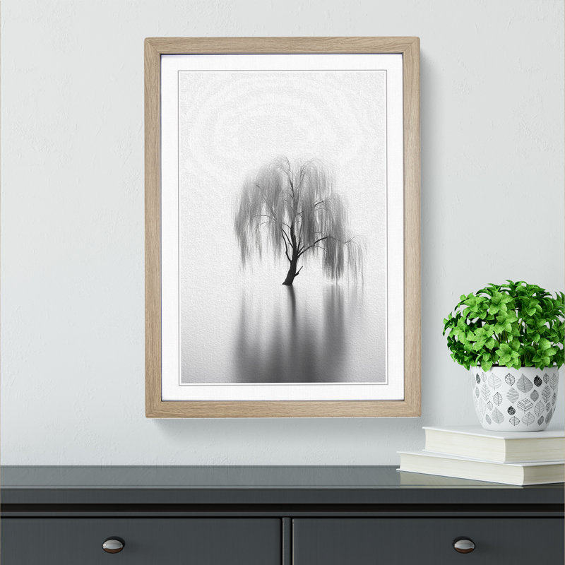 Weeping Willow Minimalism - Framed Print, 64cm H x 46cm W, Oak Framed