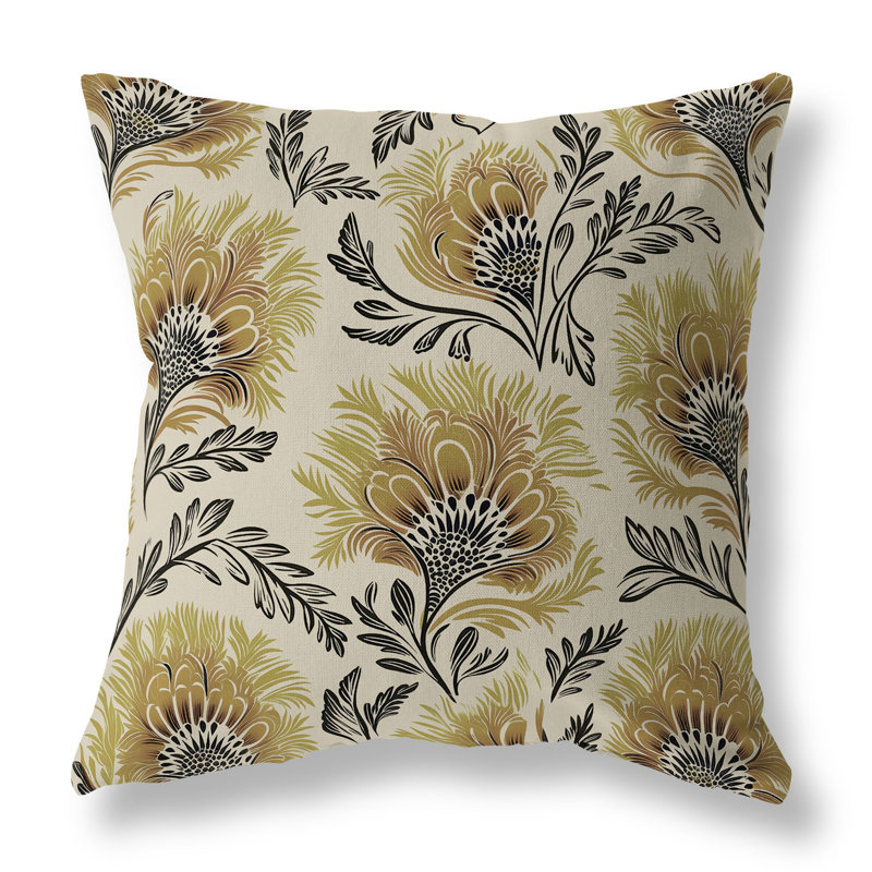 Coussin décoratif intérieur / extérieur Whimsical Wilds, H 16 po x l 16 po, Beige / Olive