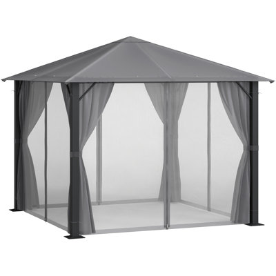 Gazebo de terrasse 3 m x 3 m, abri de jardin avec moustiquaire et rideaux, toit aéré