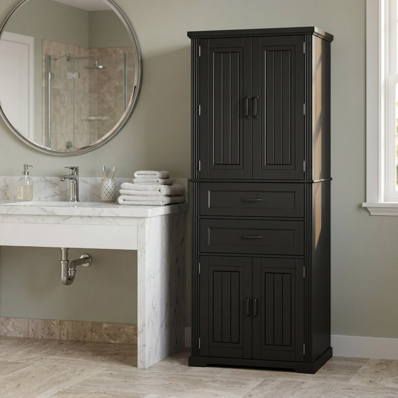 Black Multi-Functional Storage Cabinet With Storage Shelves, Double Drawers, Adjustable Shelves, Large Capacity, Sturdy And Practical.