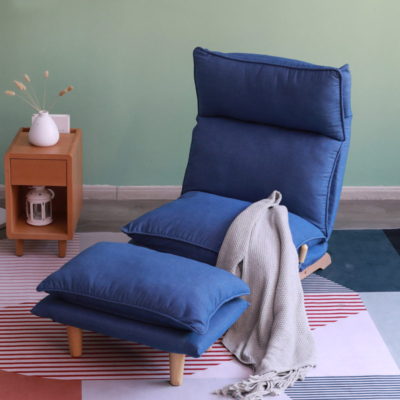 Bedroom Sofa Chair Foldable Reclining Chair Leisure Single Sofa Functional Chair, Dark Blue