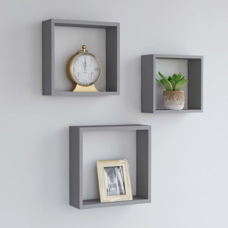 Tablettes murales cubiques flottantes, H 11,8 po x l 11,8 po x P 11,8 po, gris