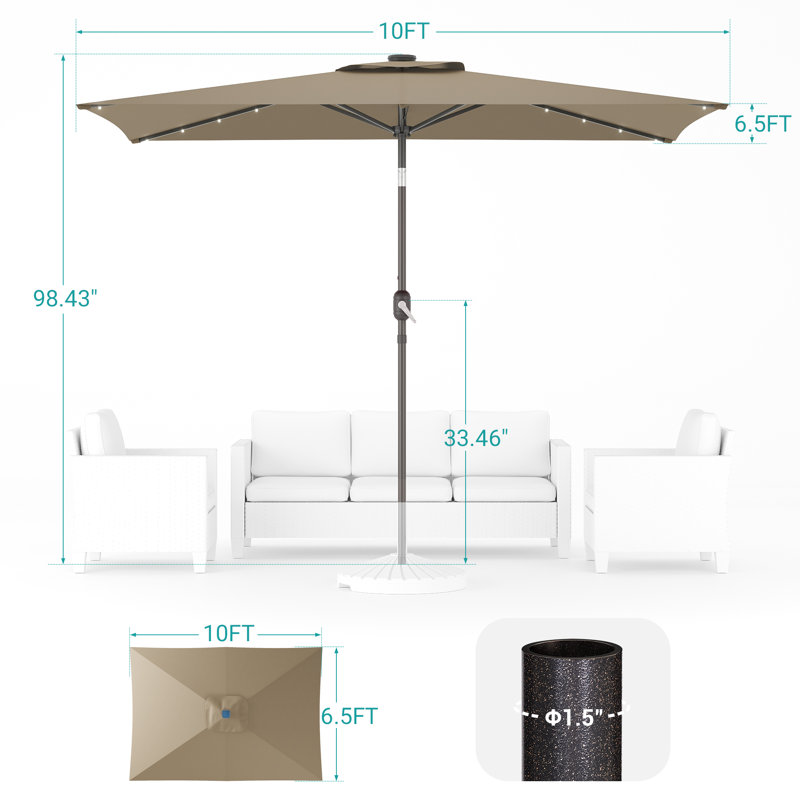 Parasol de marché rectangulaire lumineux 120 po x 78 po Odis, Taupe