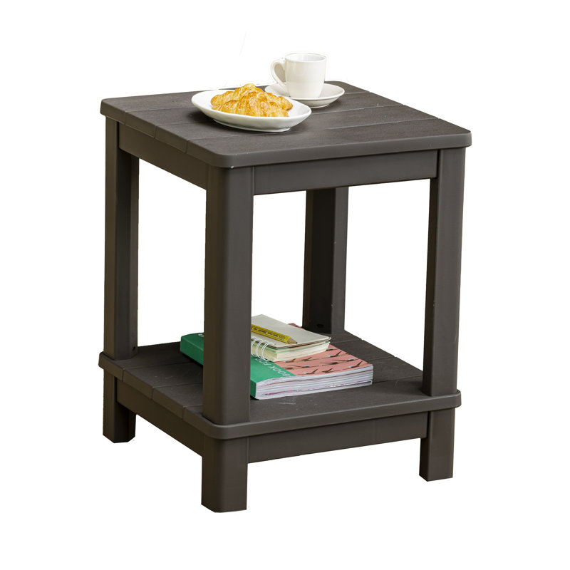 Brown Two-Tier Outdoor Side Table with Wood-Like Finish