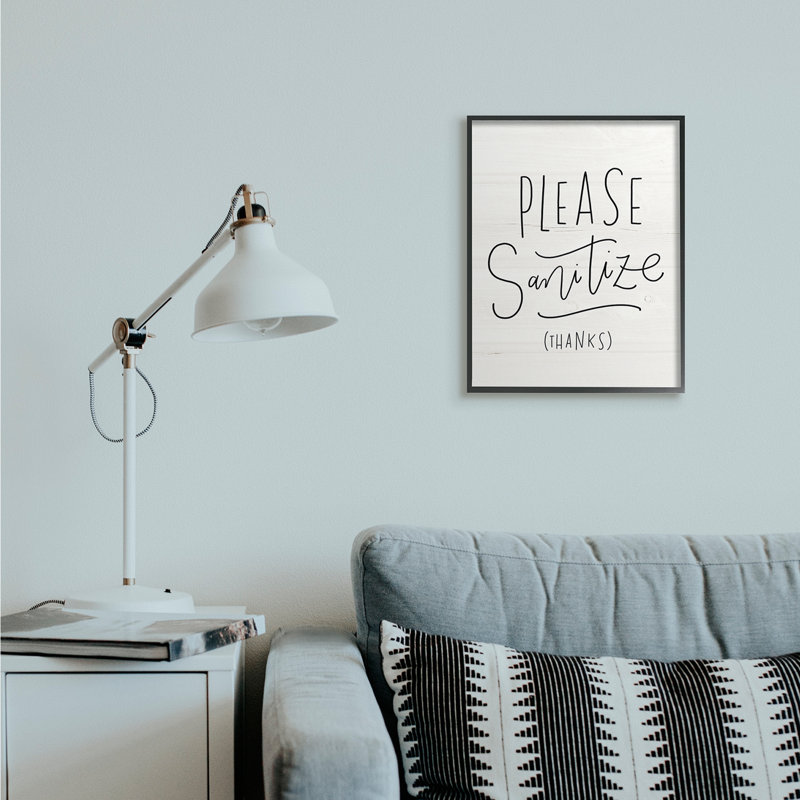 Veuillez désinfecter la phrase, texte rustique minimal, H 20 po x l 16 po, Giclée encadrée noir minuit