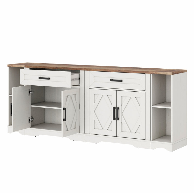 Grande armoire de rangement de style campagne moderne de 82,7 po avec portes de grange et tiroirs Glenford, Blanc