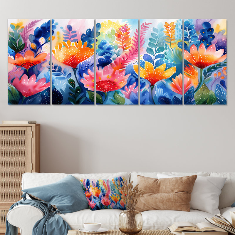 Aquariums oranges bleus «Floral Dreams I» - ensemble d'art sur toile Botanicals, H 28 po x l 60 po