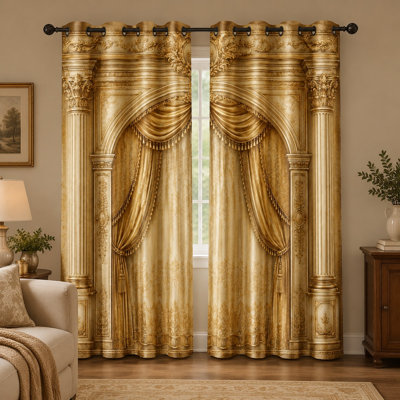 Ensemble de 2 rideaux occultants élégants à œillets, style jacquard, motif arche vintage luxueux, réduction du bruit et protection de l'intimité, idéal pour obscurcir la pièce dans le salon ou la chambre.