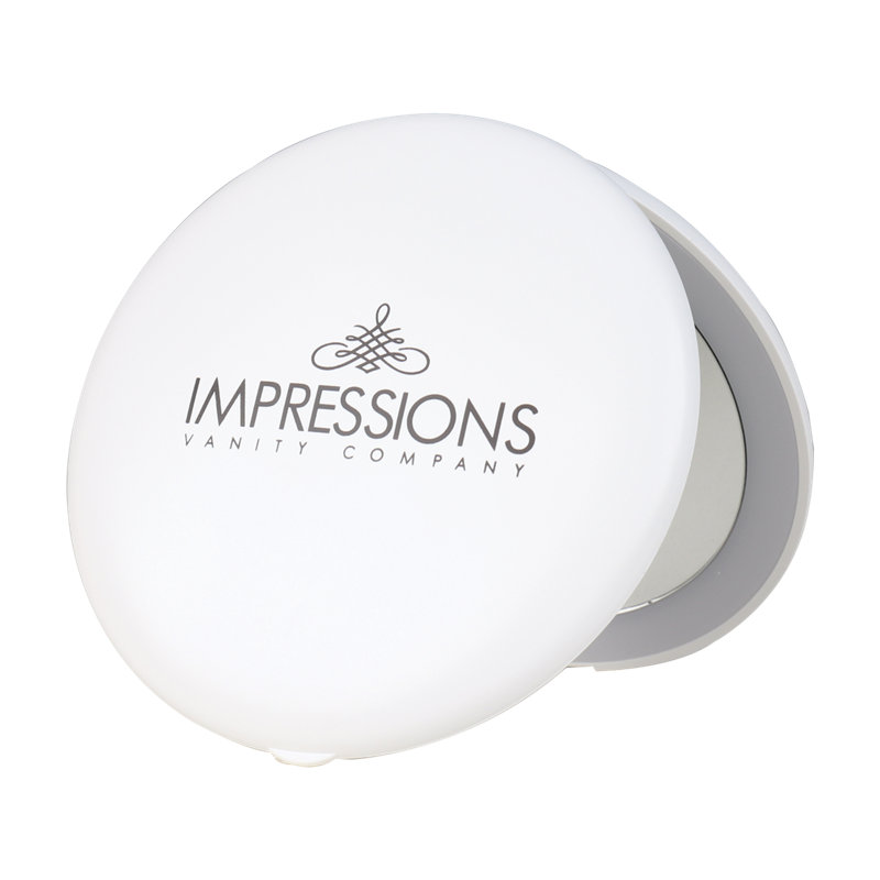 Infinity LED Compact Mirror with Strip Light, Bifold Wireless Compact Mirror with Magnifying Glass, White