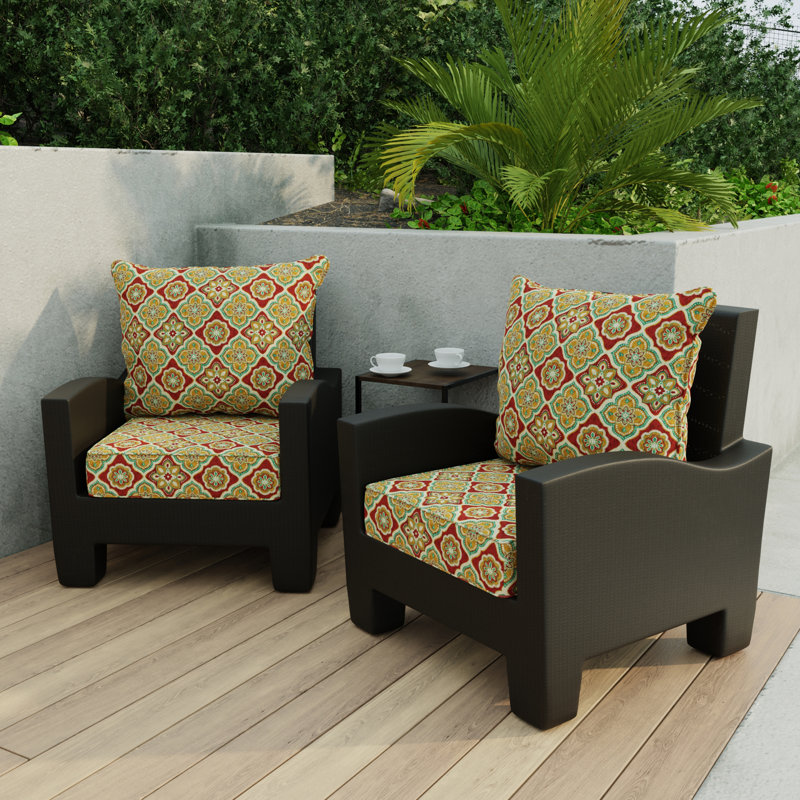 24" x 46.5" Bryann Outdoor Deep Seat Chair Cushion Set with Welt, Red Floral