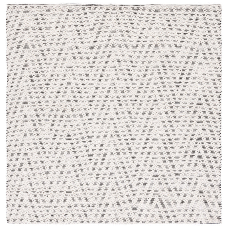 Meudon Natura Flat Weave Wool/Cotton Chevron Rug in Black/Ivory, Square 6'