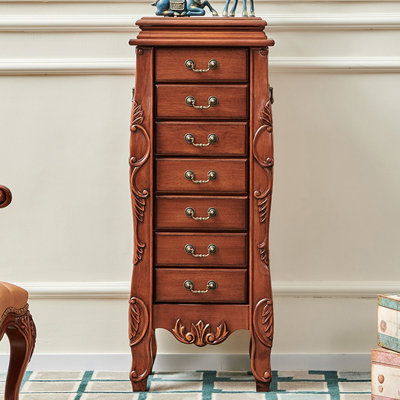 Armoire à bijoux rectangulaire en bois massif brun rougeâtre