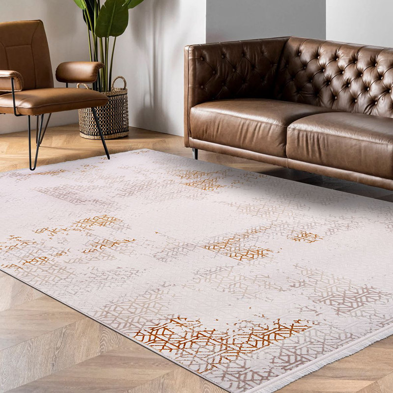 Tapis beige moderne lavable à la machine, Tapis de couloir 3 pi 4 po x 8 pi 3 po