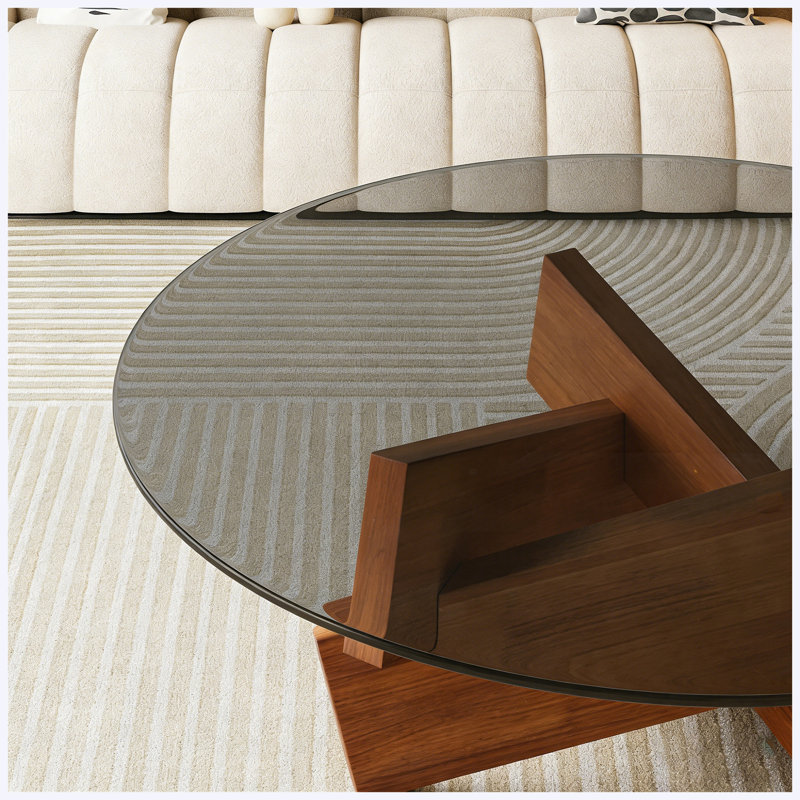 Table basse 31,5 "moderne Mid-Century avec plateau en verre trempé et base en bois de noyer, pour le salon