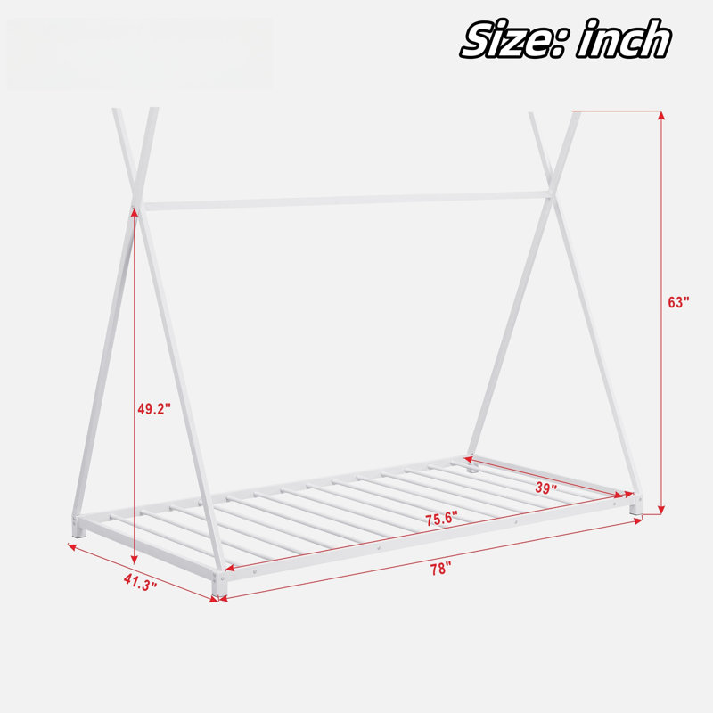 Amonette Metal House Platform Bed with Triangle Structure, White