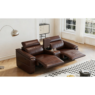 Power Loveseat Recliner Sofa, Reclining Sectional Sofa With Adjustable Headrest & Power Recline, Breathable Leather With Storage Console & USB Ports, Easy Assembly Living Room Furniture Sets