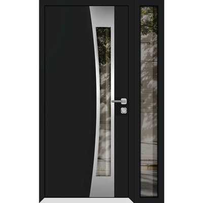 Porte d'entrée extérieure prémontée en aluminium Cynex 6116, noire, en acier et métal, style moderne peint