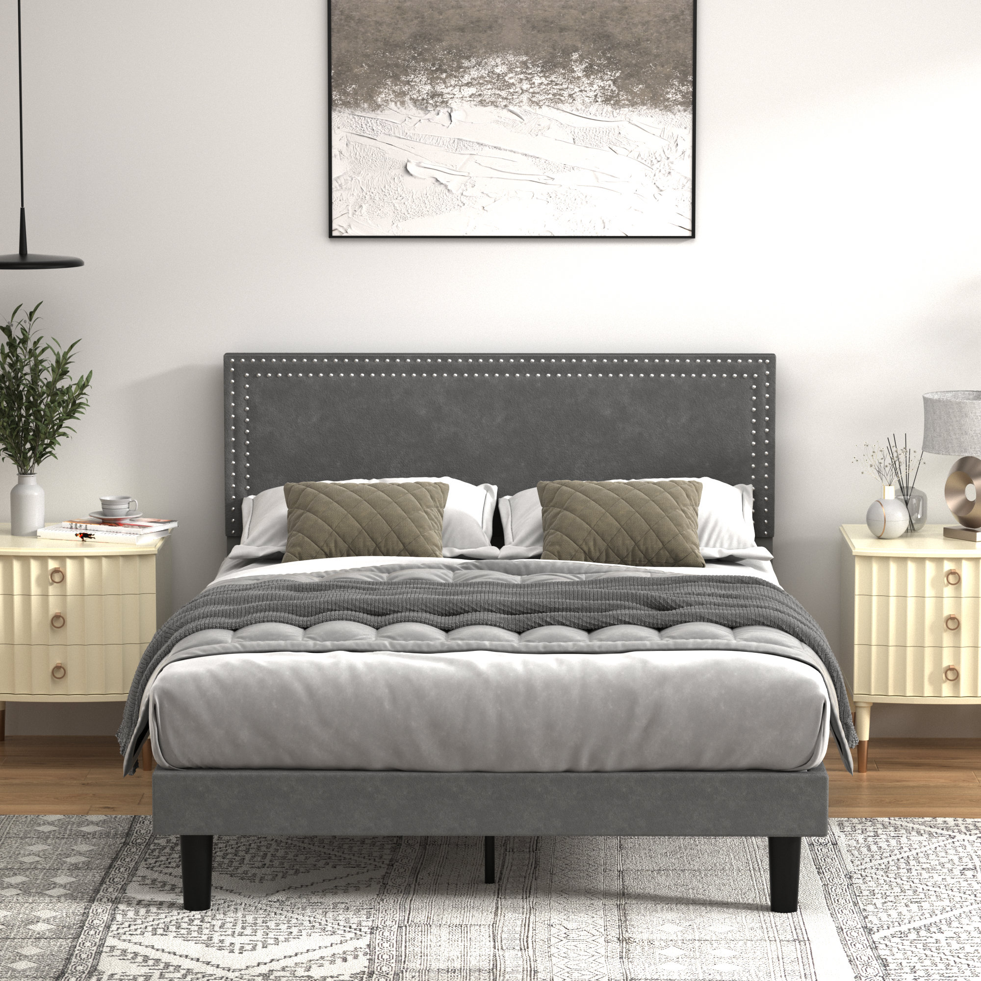 Wade Logan Auxter Bed Frame with Height Adjustable Upholstered ...