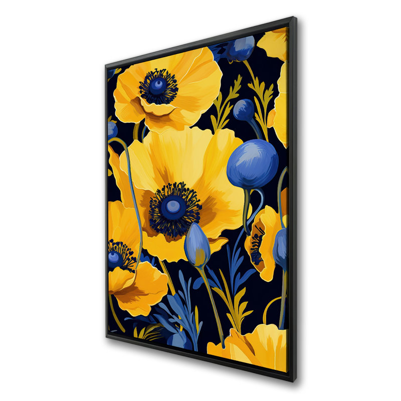 Jaune et bleu - Art floral encadré minimaliste