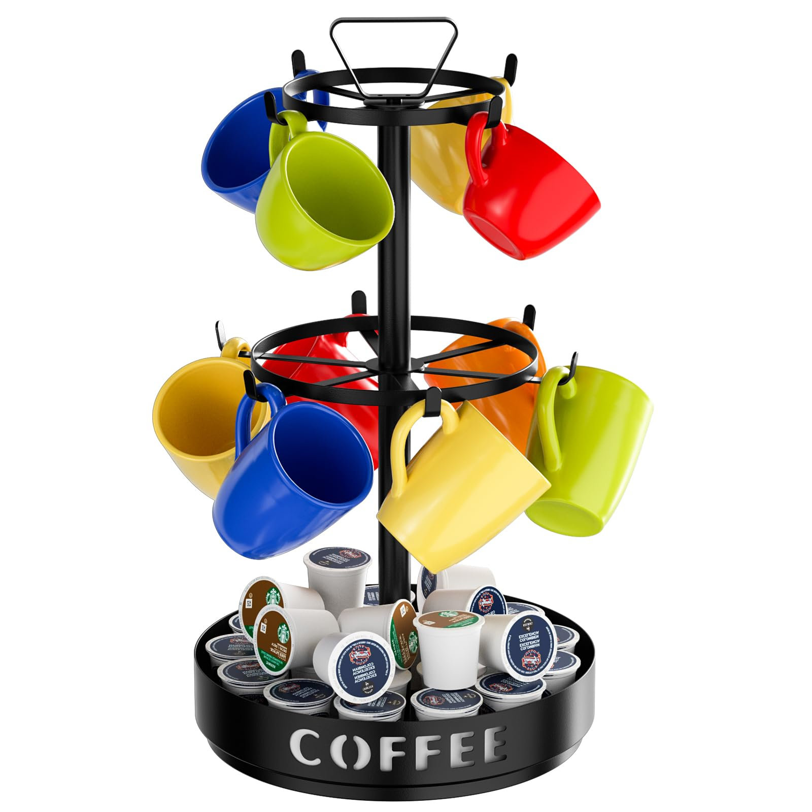 Red Mug Rack Latitude Run® Rotatable Metal Mug Rack for Counter top with 10 Hooks ...