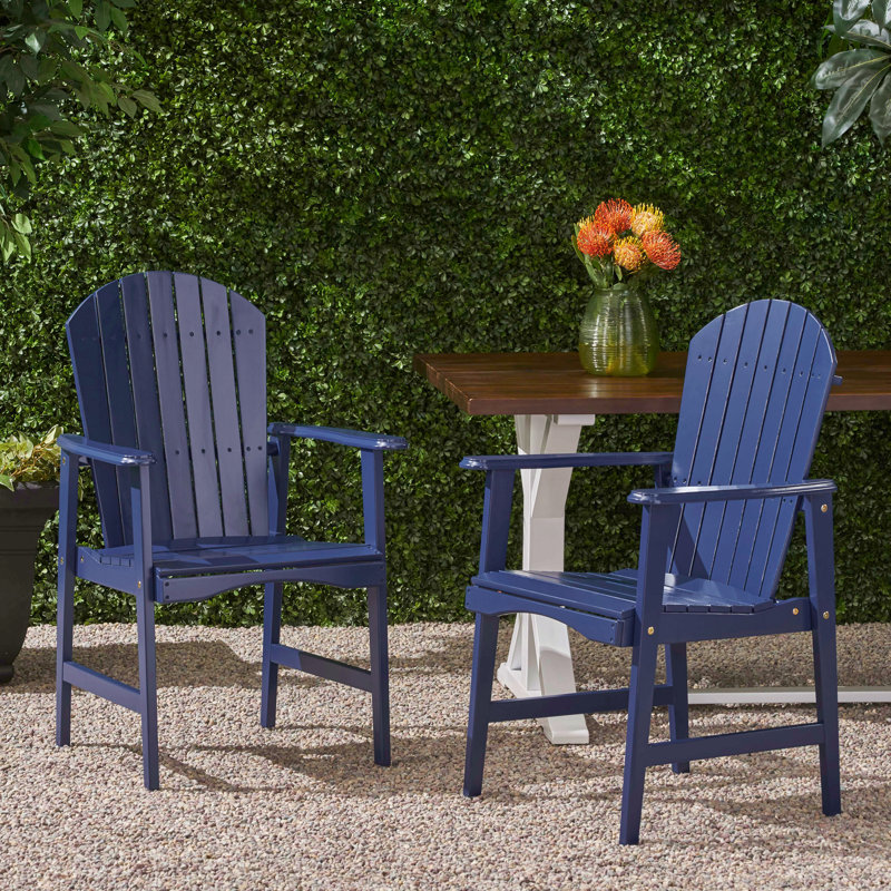 Ensemble de 2 chaises de salle à manger d'extérieur résistantes aux intempéries en bois d'acacia Adirondack, Marine