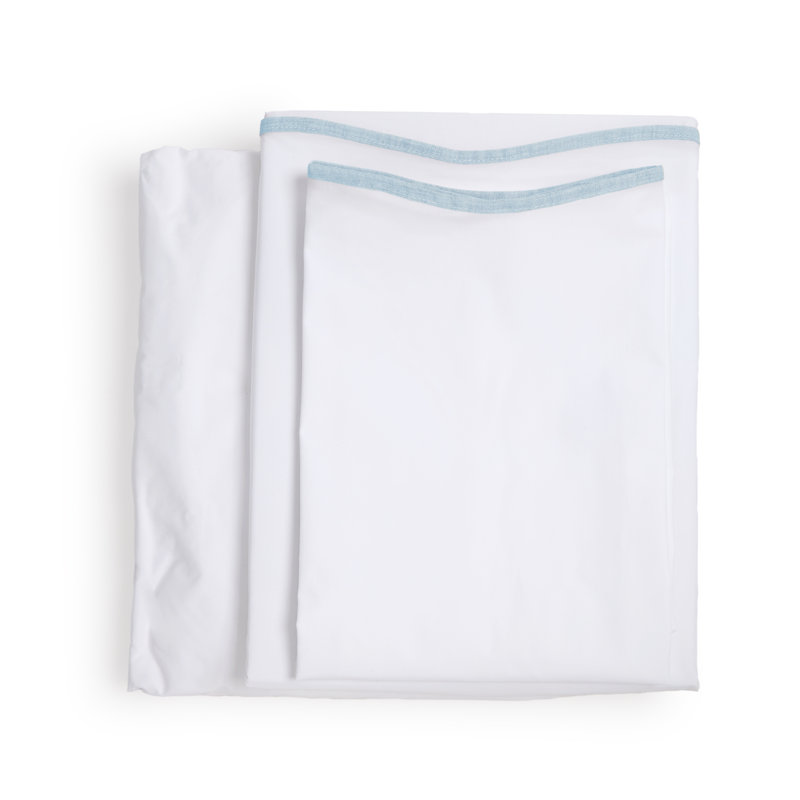 Skylar 100% Cotton Percale Weave Sheet Set, White/French Blue, Queen Sheet Set with 2 Pillowcases