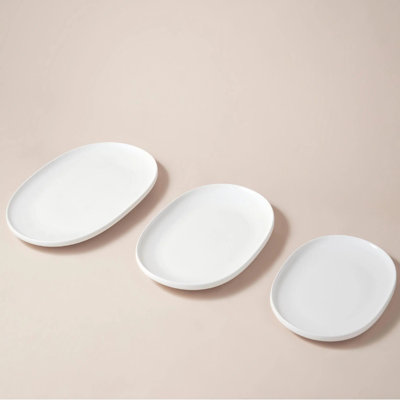 Set of 3 Oval Serving Platters, 12/14/16 Inch White Porcelain Set