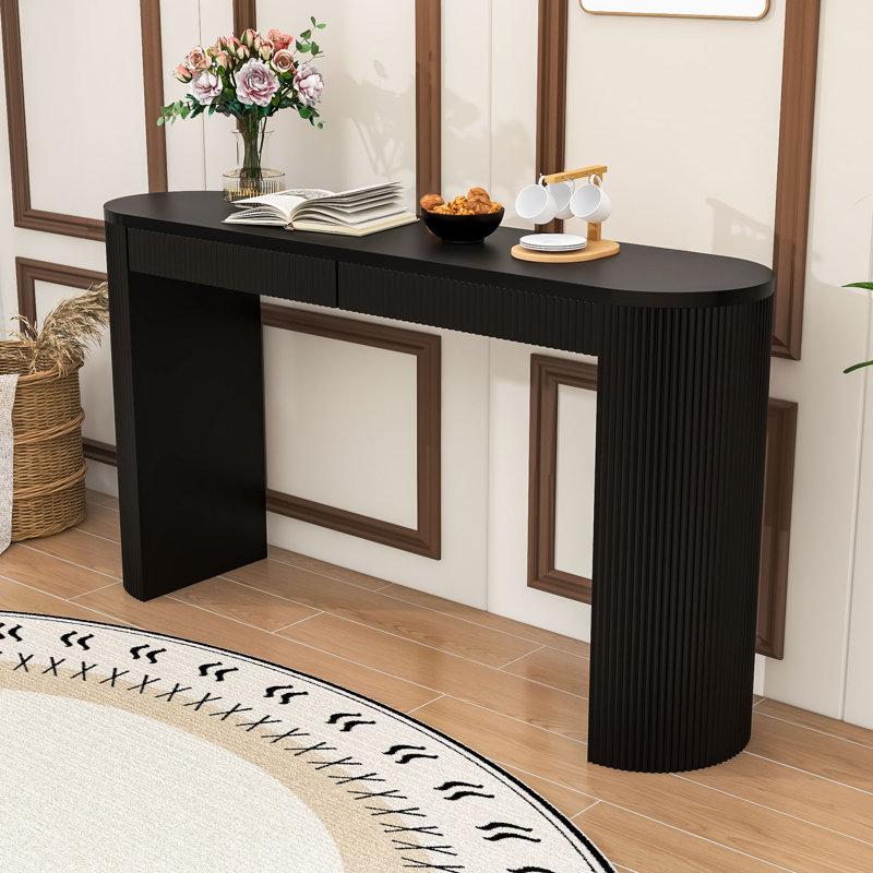 Console rustique avec deux tiroirs, Noir