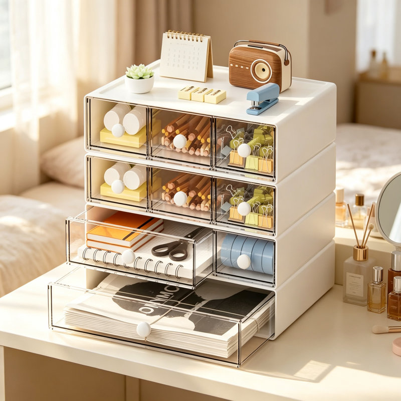 4‑Tier 9‑Drawer Plastic Desk Organizer