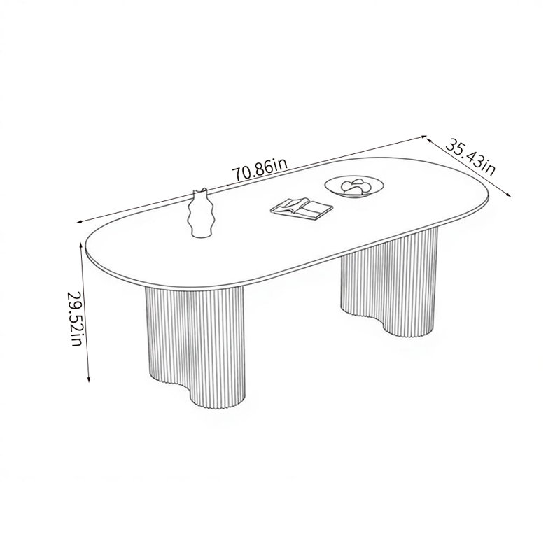 Simple Pure White Rock Plate Dining Table, 29.52"H x 70.86"L x 35.43"W