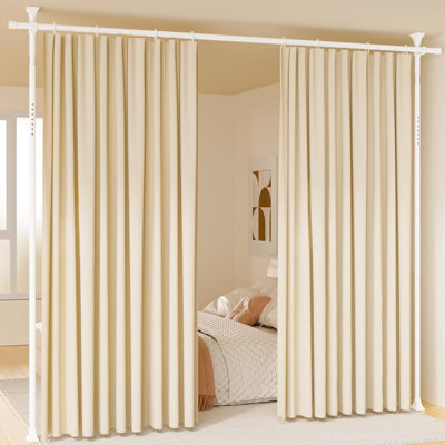 Room Divider Curtain Rods No Drilling, Adjustable 4-10Ft(H) Wall Divider For Room Separation, Heavy Duty Ceiling Curtain Rod, Freestanding Space Room Partition, White