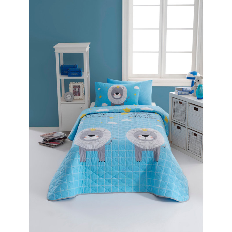 Ensemble de couvre-lit 100% coton bleu / gris Gorden, Couvre-lit 71 po x 89 po
